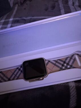 Apple Watch Sport with Beige Plaid Band